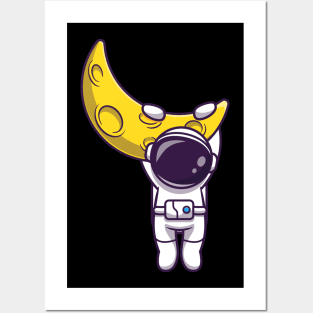 Astronaut Hanging On Moon Cartoon Posters and Art